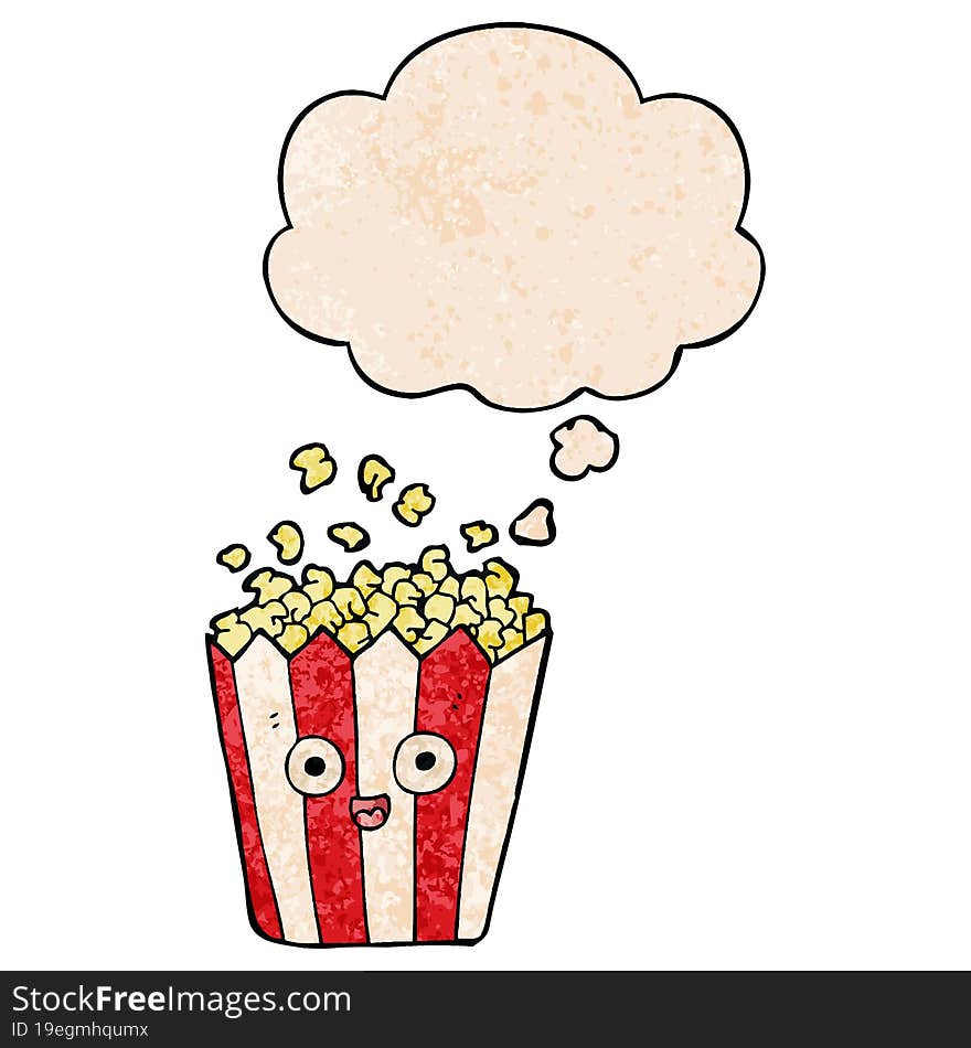 cartoon popcorn and thought bubble in grunge texture pattern style