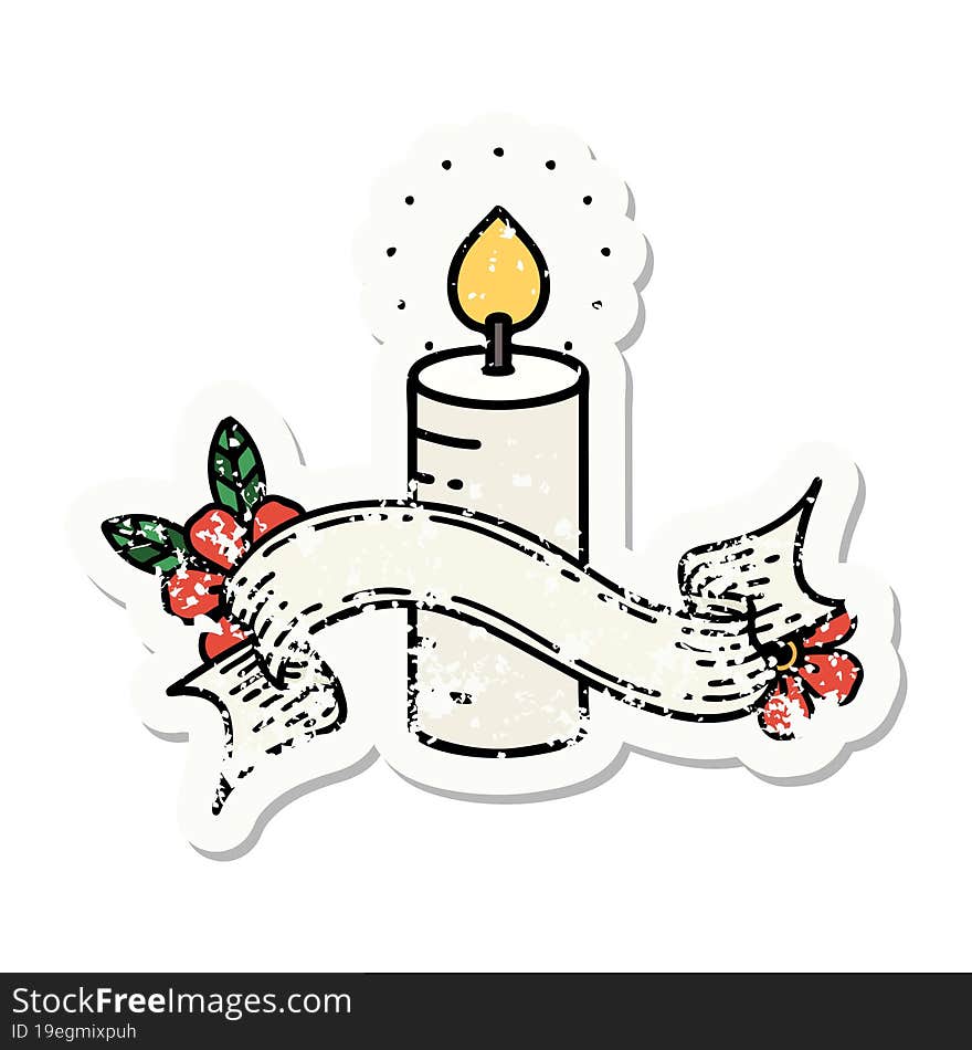 grunge sticker with banner of a candle