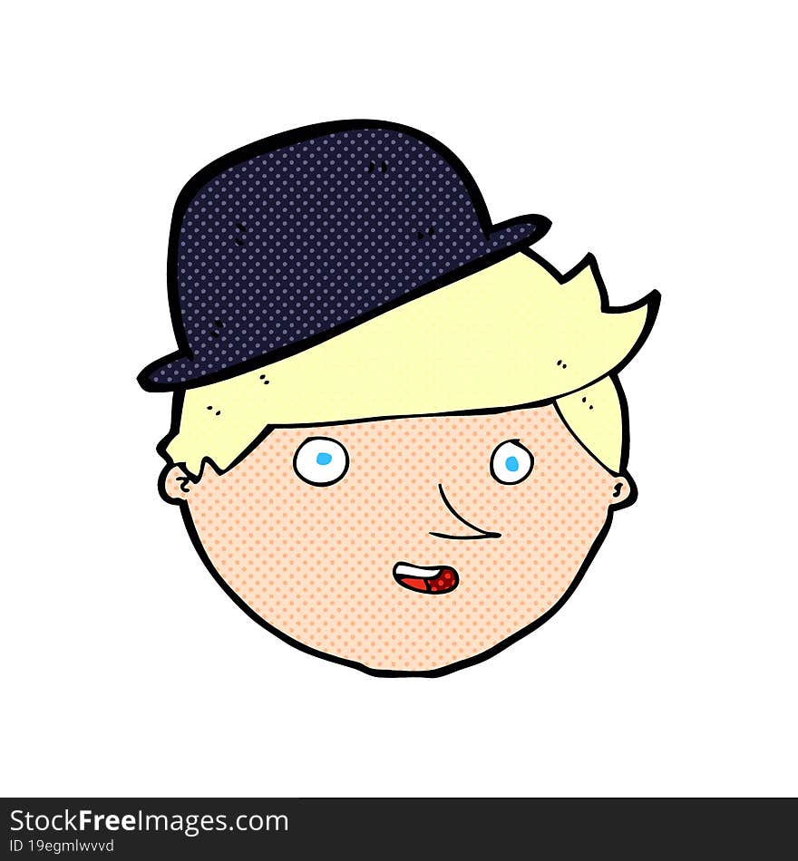 Cartoon Man Wearing Bowler Hat