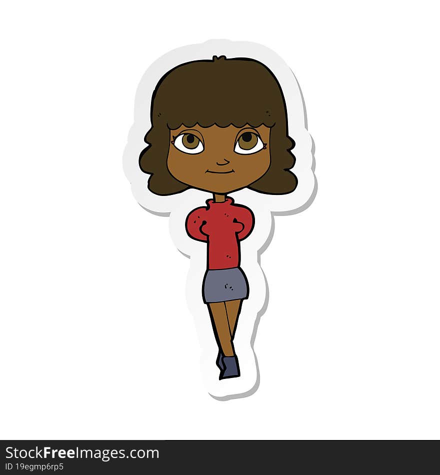 sticker of a cartoon happy girl