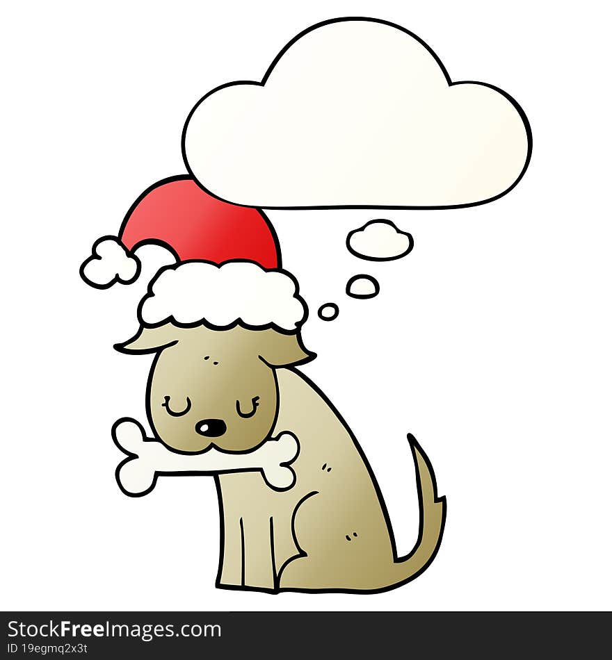 cute christmas dog and thought bubble in smooth gradient style