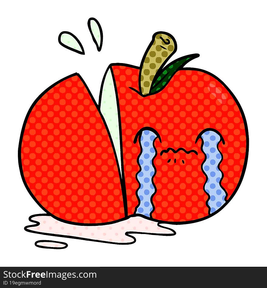 cartoon sad sliced apple. cartoon sad sliced apple