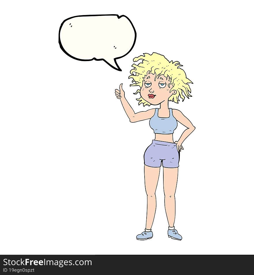 freehand drawn speech bubble cartoon tired gym woman