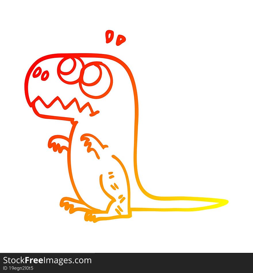 warm gradient line drawing of a cartoon prehistoric dinosaur