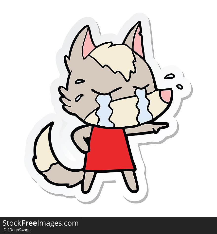 sticker of a cartoon crying wolf