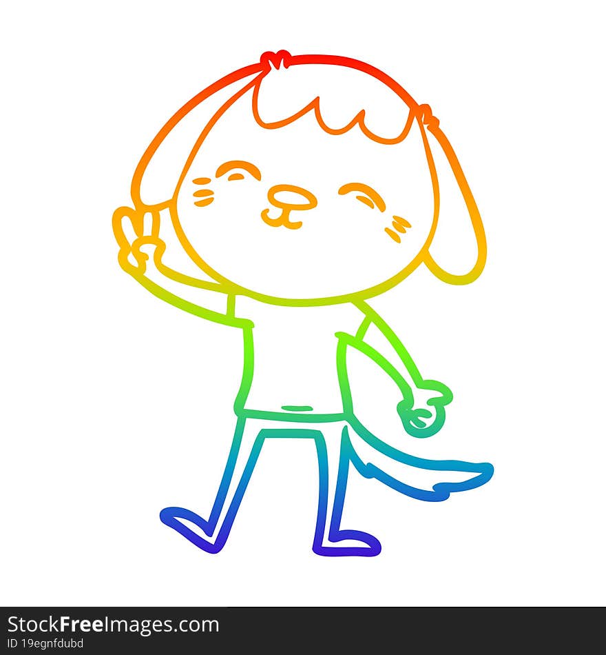 Rainbow Gradient Line Drawing Happy Cartoon Dog