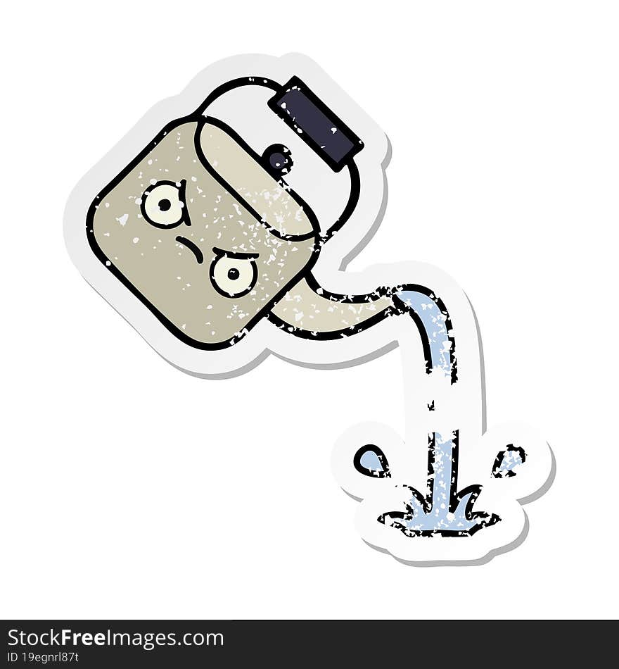 distressed sticker of a cute cartoon pouring kettle