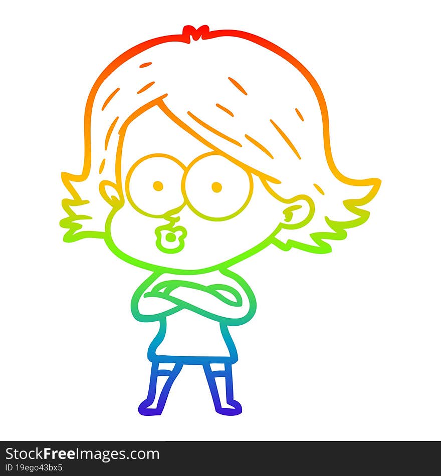 rainbow gradient line drawing of a cartoon girl pouting