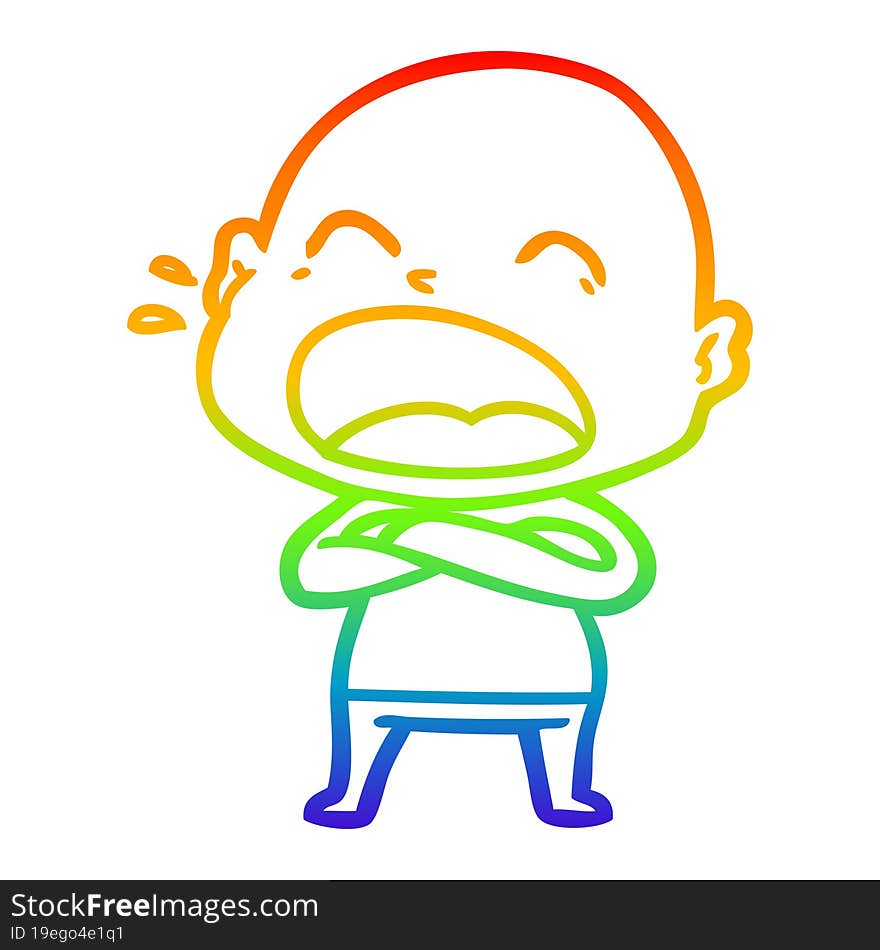 rainbow gradient line drawing cartoon shouting bald man