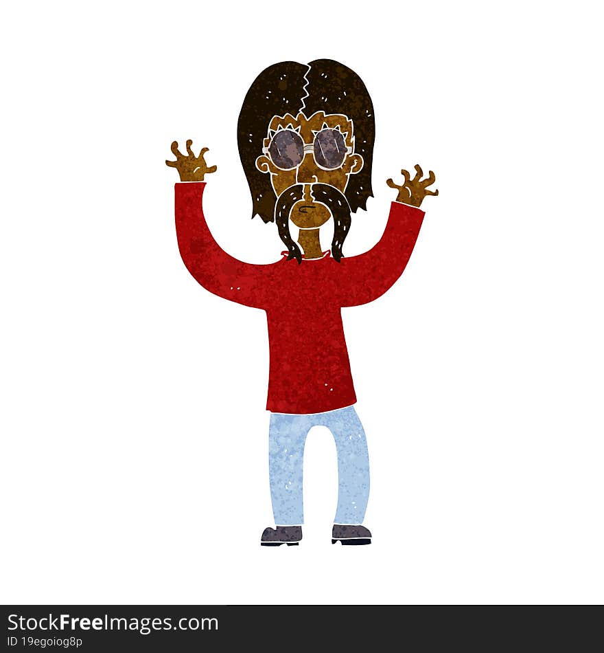 cartoon hippie man waving arms