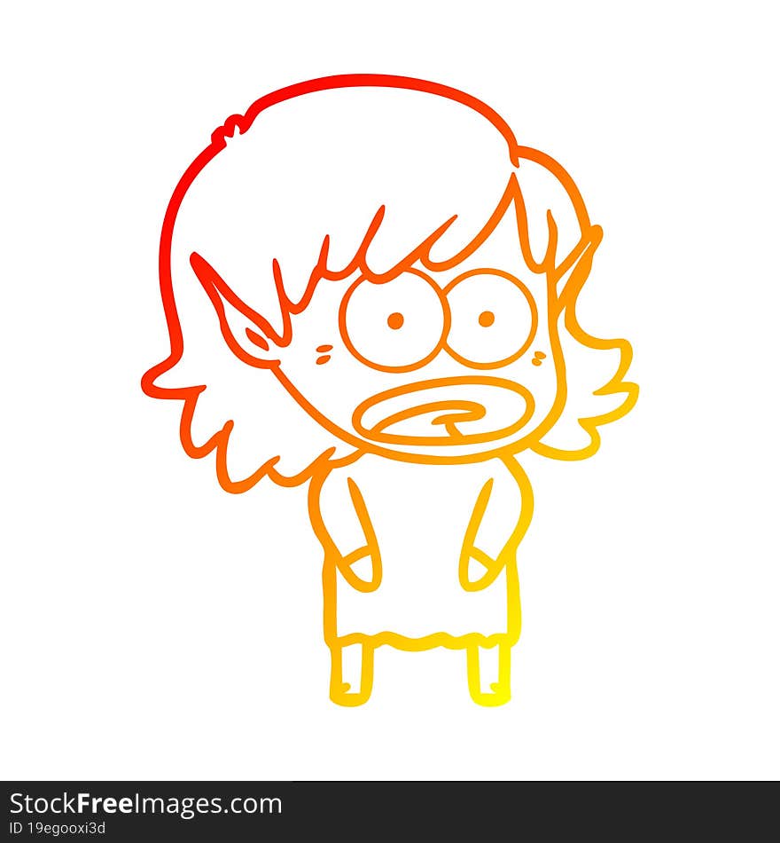 Warm Gradient Line Drawing Cartoon Shocked Elf Girl