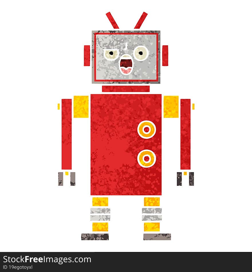 Retro Illustration Style Cartoon Angry Robot