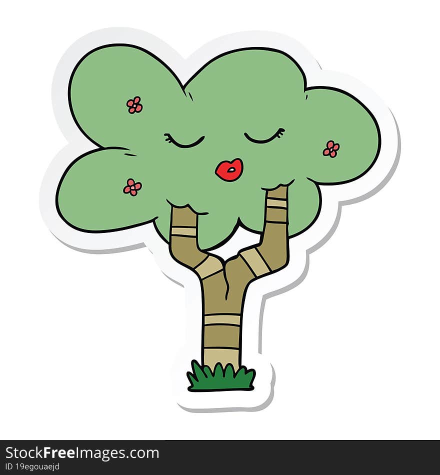 Sticker Of A Cartoon Tree With Face