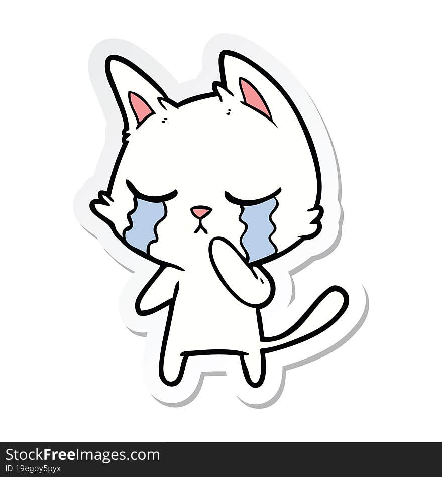 Sticker Of A Crying Cartoon Cat