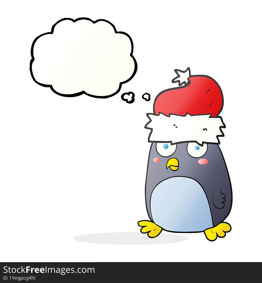 freehand drawn thought bubble cartoon penguin