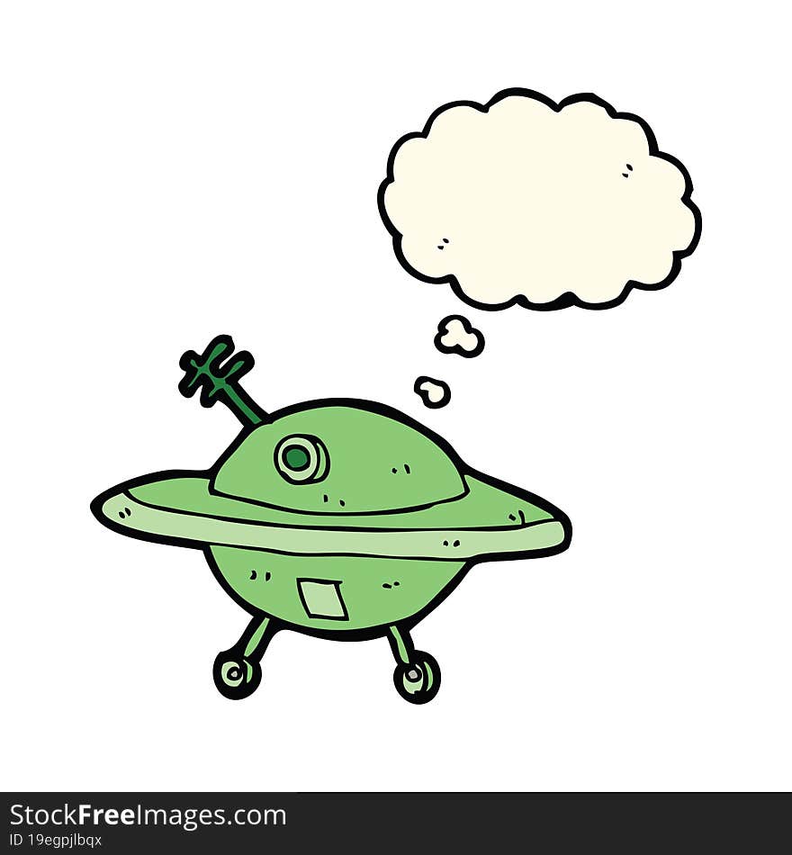 cartoon flying saucer with thought bubble