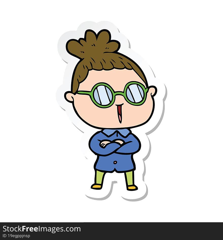 sticker of a cartoon woman wearing spectacles