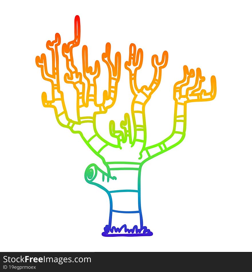 Rainbow Gradient Line Drawing Cartoon Winter Tree