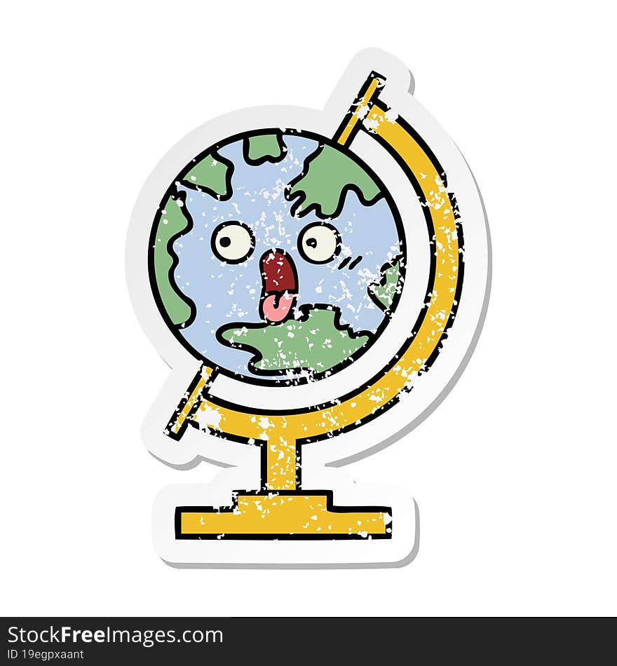 distressed sticker of a cute cartoon globe of the world