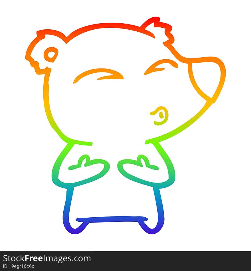 rainbow gradient line drawing cartoon whistling bear