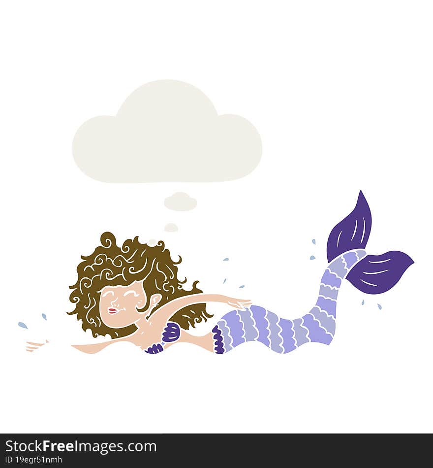 cartoon mermaid and thought bubble in retro style