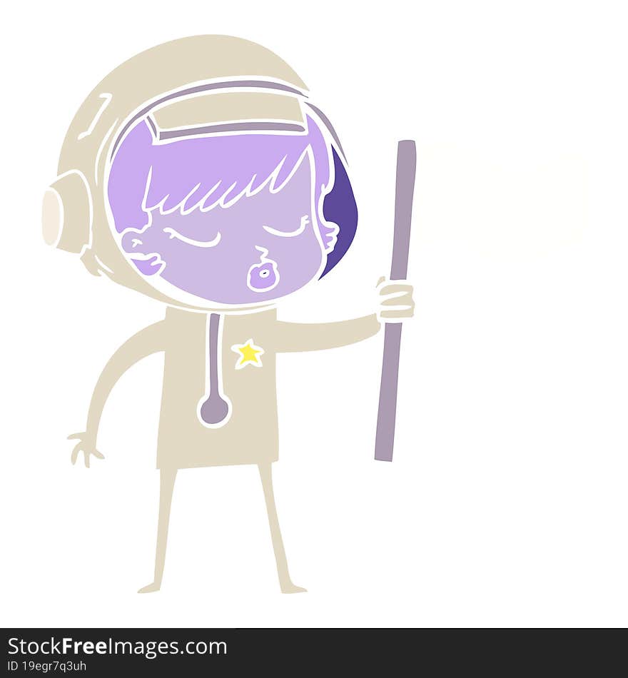 flat color style cartoon pretty astronaut girl planting flag