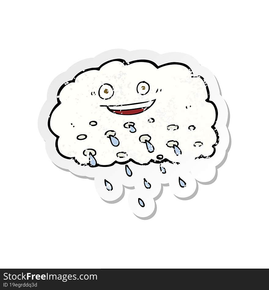 Retro Distressed Sticker Of A Cartoon Happy Raincloud