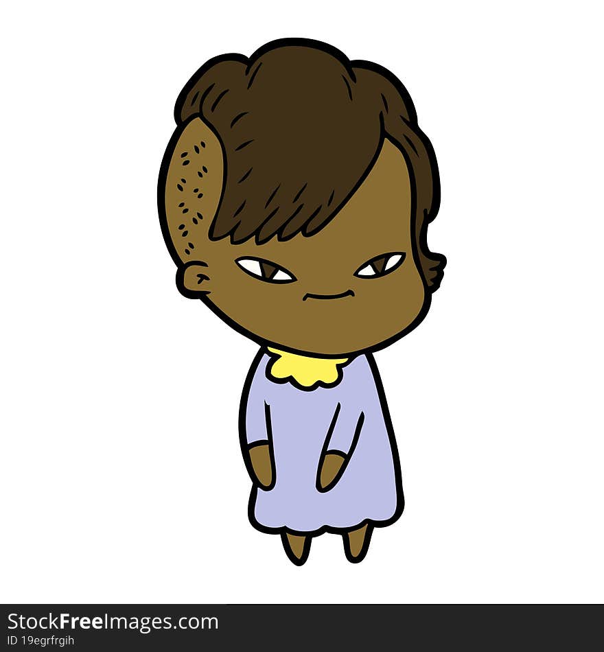 cute cartoon girl with hipster haircut. cute cartoon girl with hipster haircut