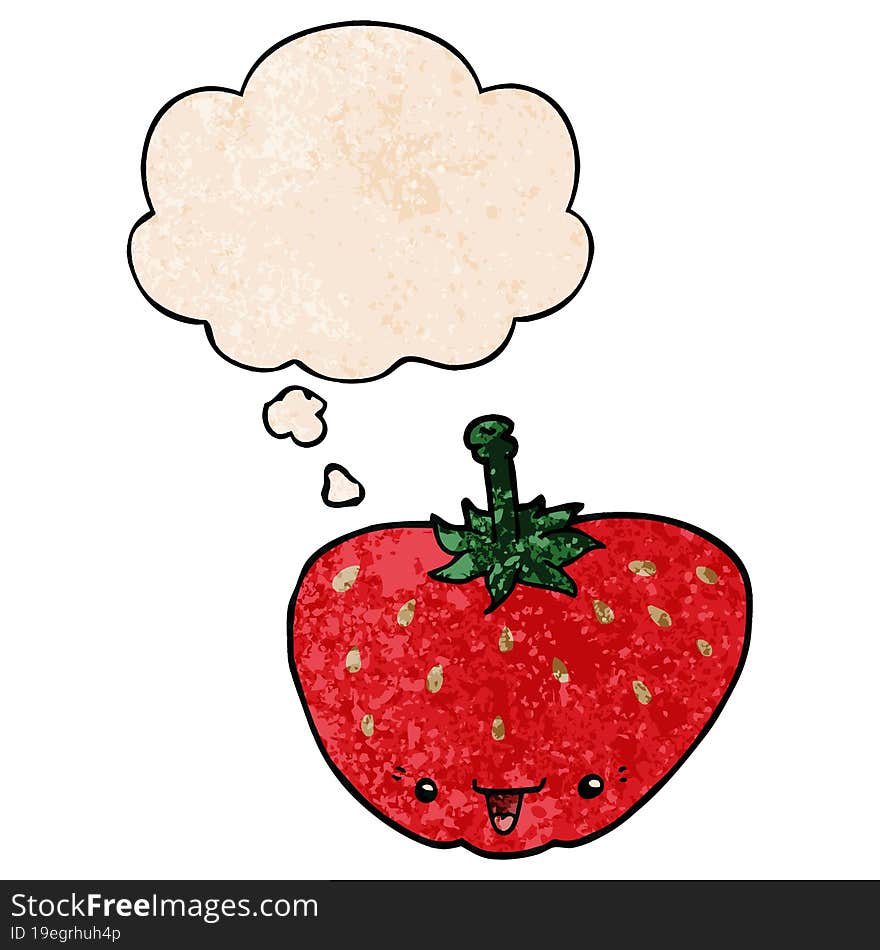 cartoon strawberry and thought bubble in grunge texture pattern style