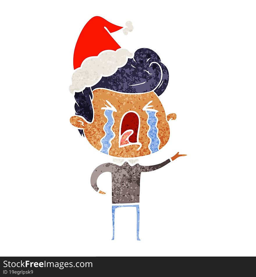 retro cartoon of a crying man wearing santa hat