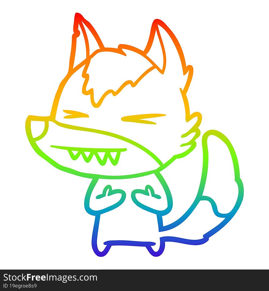 rainbow gradient line drawing of a angry wolf cartoon