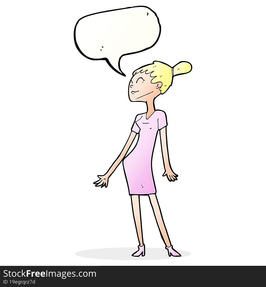 Cartoon Woman In Dress With Speech Bubble