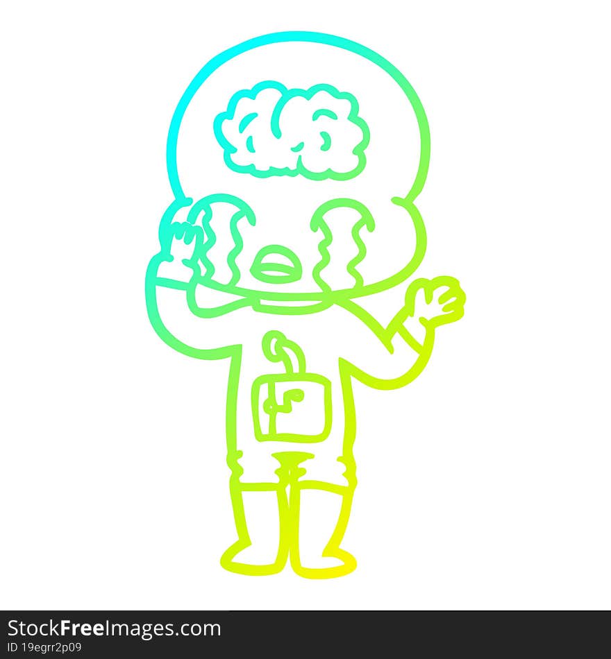 Cold Gradient Line Drawing Cartoon Big Brain Alien Crying