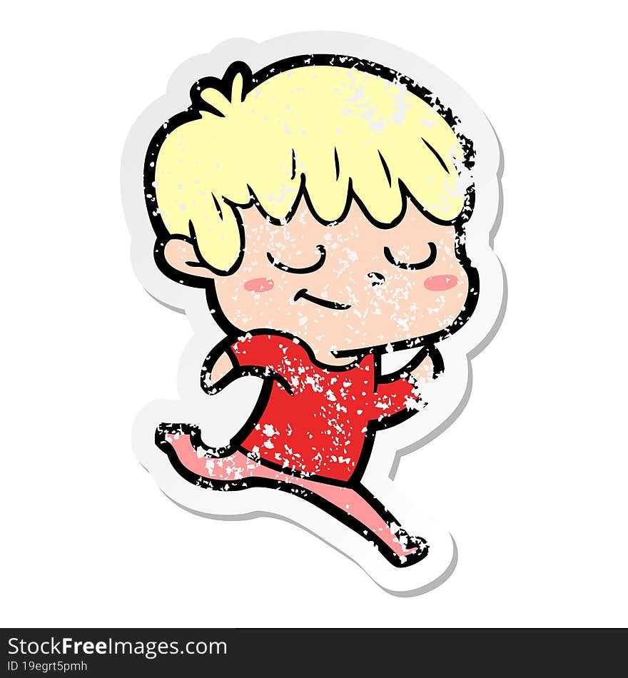 Distressed Sticker Of A Cartoon Happy Boy