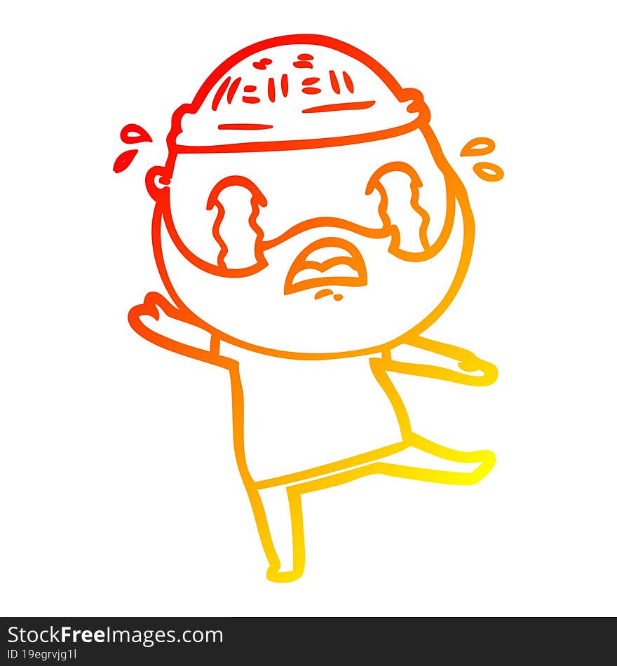 warm gradient line drawing cartoon bearded man crying