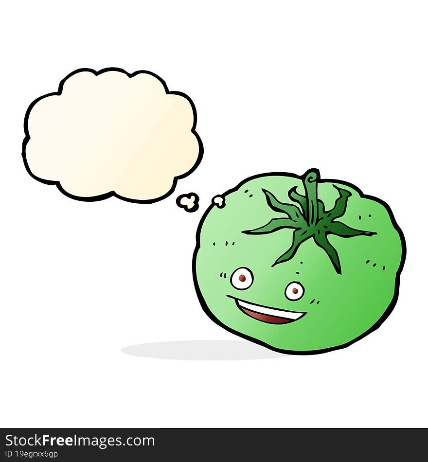 Cartoon Green Tomato With Thought Bubble