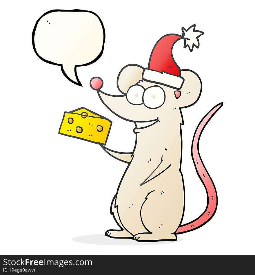 freehand drawn speech bubble cartoon christmas mouse