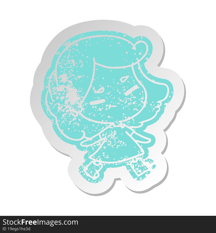 distressed old cartoon sticker of a cute kawaii girl. distressed old cartoon sticker of a cute kawaii girl