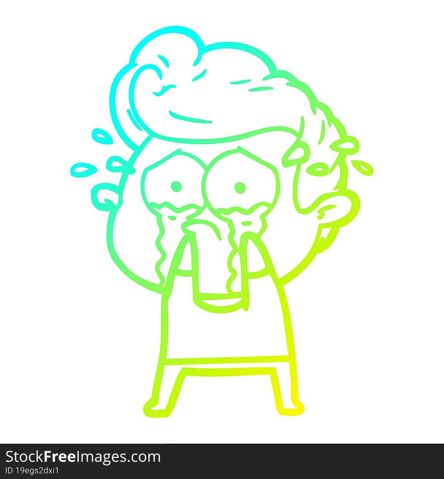 cold gradient line drawing of a cartoon crying man