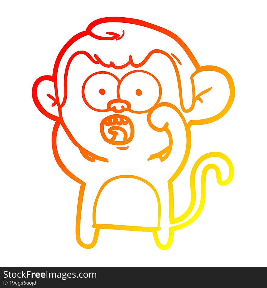 Warm Gradient Line Drawing Cartoon Shocked Monkey