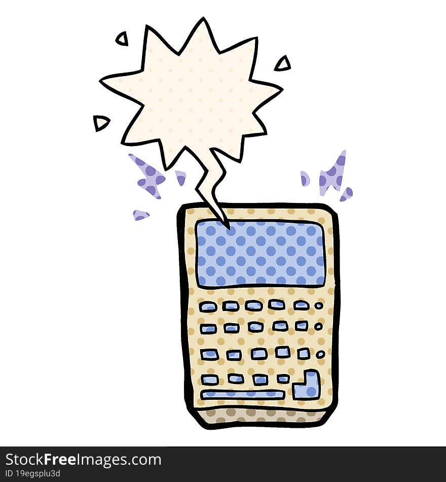 cartoon calculator and speech bubble in comic book style