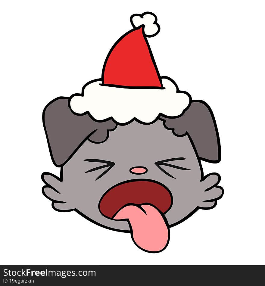 Line Drawing Of A Dog Face Wearing Santa Hat