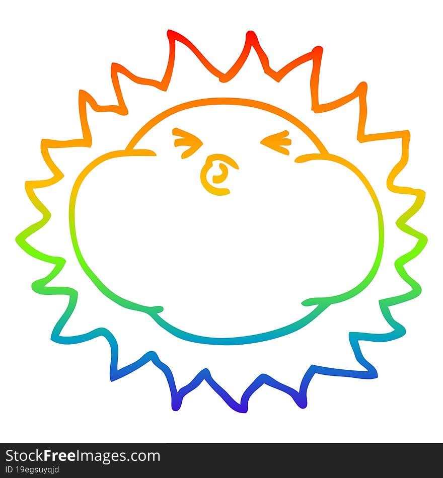 rainbow gradient line drawing of a cartoon shining sun