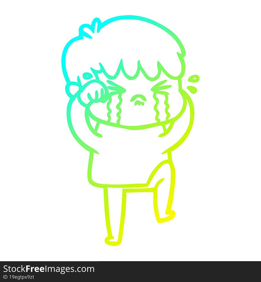 cold gradient line drawing cartoon boy crying