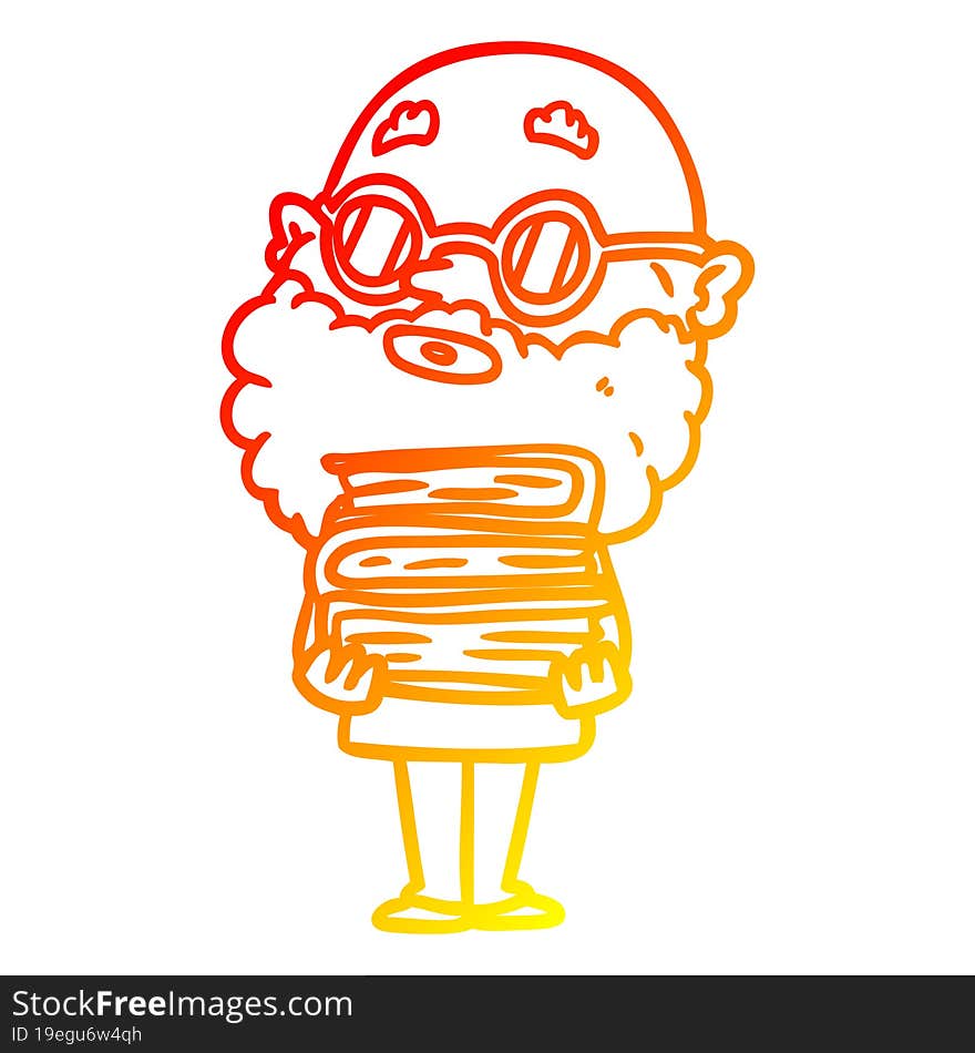 warm gradient line drawing cartoon curious man with beard and glasses