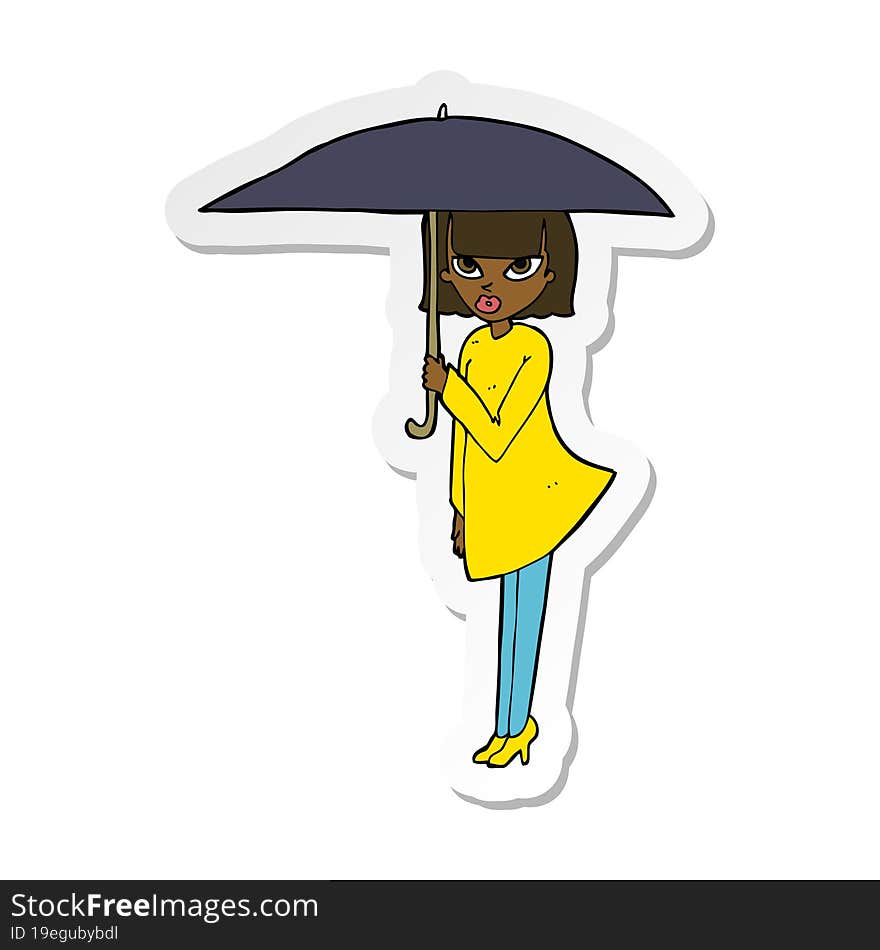 Sticker Of A Cartoon Woman With Umbrella