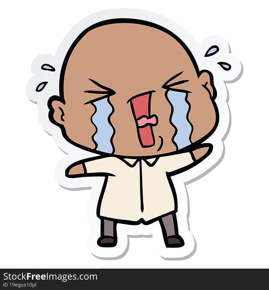 sticker of a cartoon crying bald man