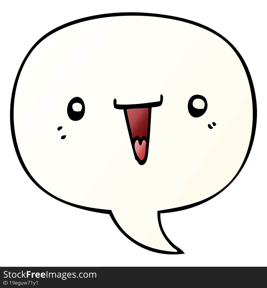 cute cartoon face with speech bubble in smooth gradient style