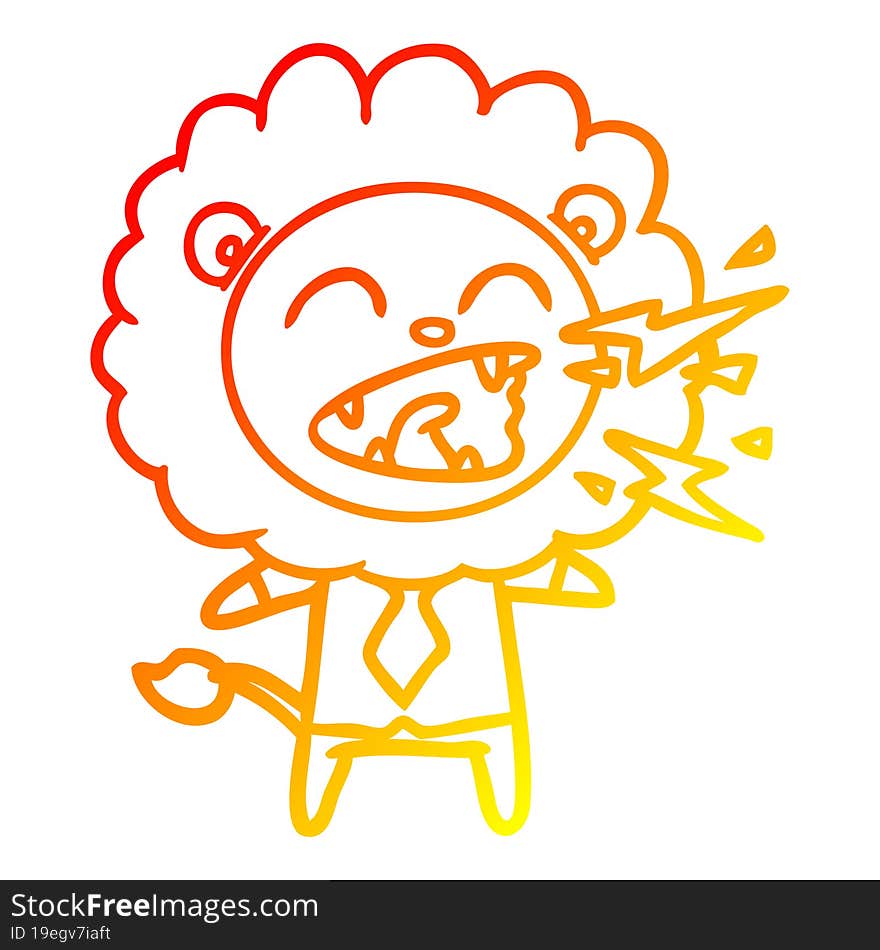 warm gradient line drawing cartoon roaring lion businessman