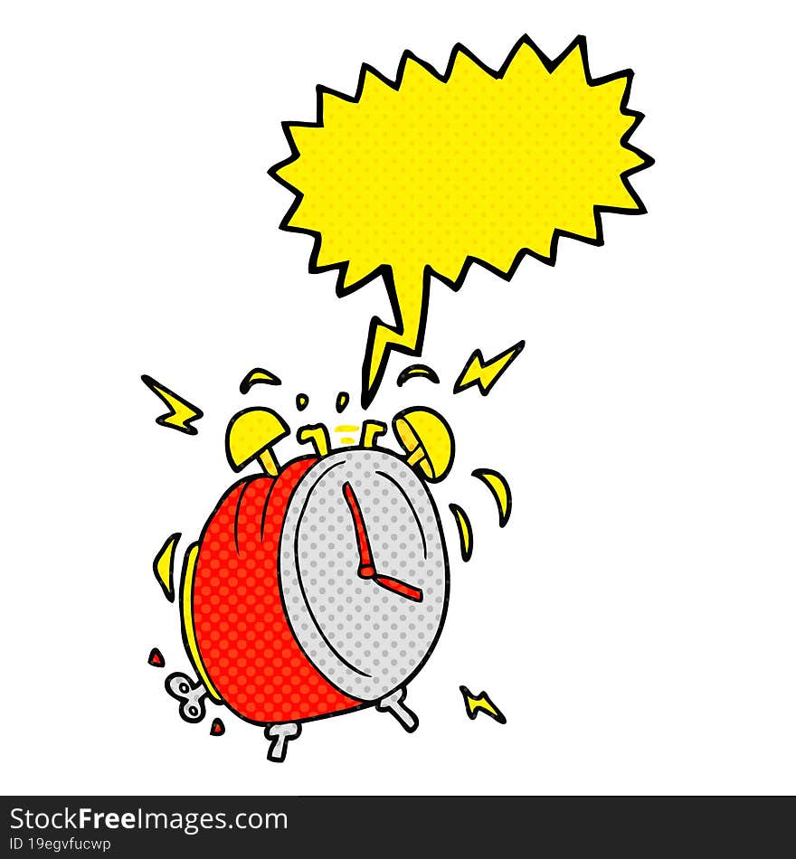 freehand drawn comic book speech bubble cartoon ringing alarm clock